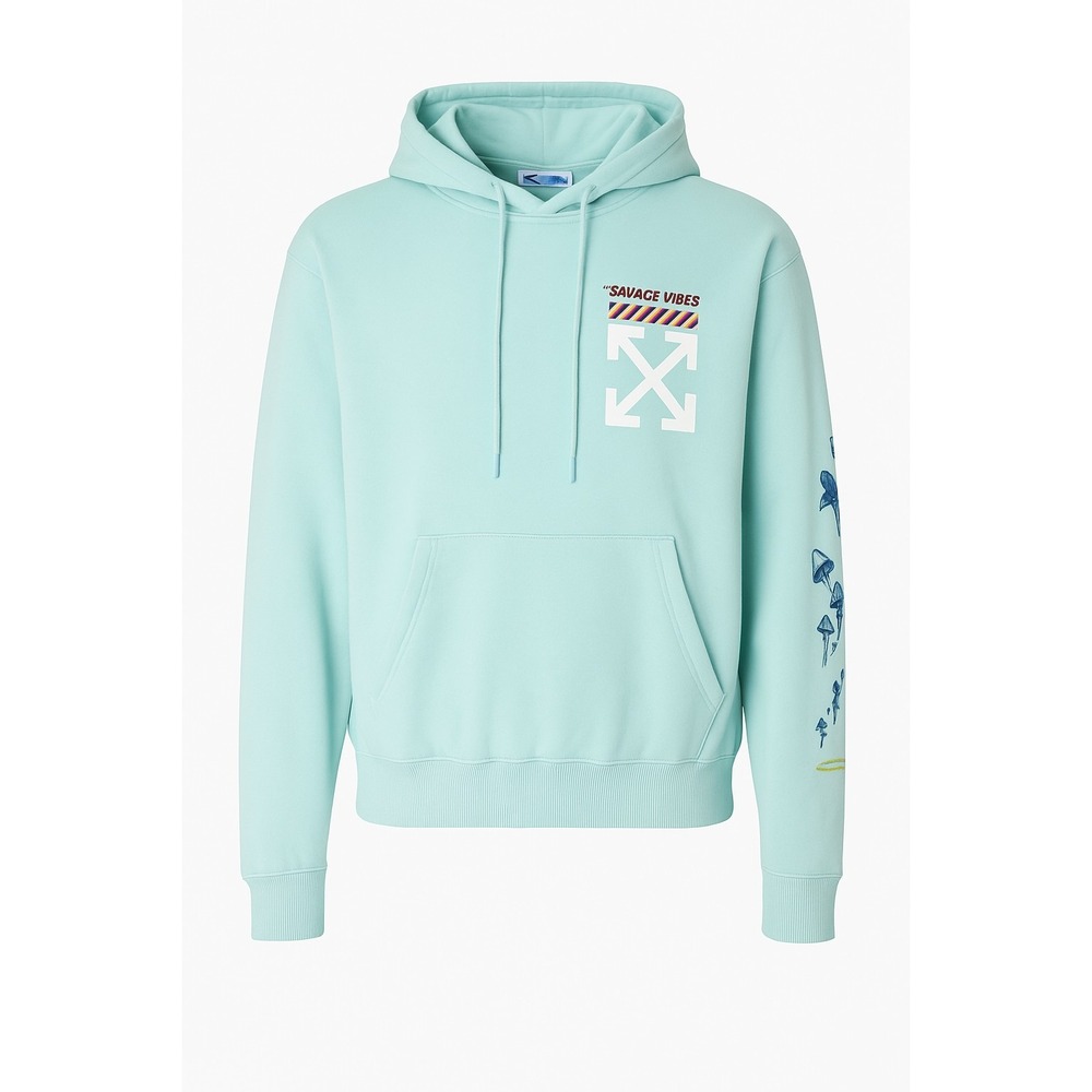 FRESH LAUNDRY XL SAVAGE VIBES‎ MEN MEDIUM SWEATSHIRT HOODIE COTTON PULLOVER TEAL
